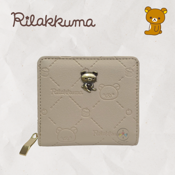 拉拉熊 懶懶熊 菱格壓紋 立體金屬牌 拉鍊 兩折短夾 零錢包 2選1 