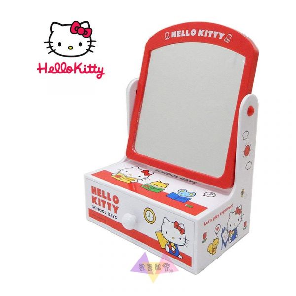Hello Kitty凱蒂貓看書白底梳妝台附鏡子抽屜盒裝 