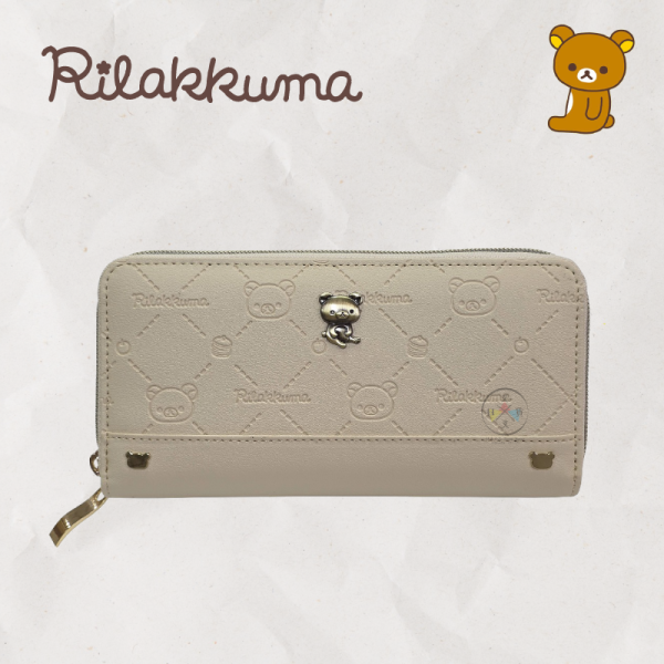 預購12月 拉拉熊 懶懶熊 菱格 壓紋 立體金屬牌 拉鍊 長夾 米色 咖色 2選1 