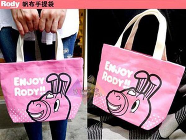 出清特價六五折 RODY跳跳馬 帆布粉底點點手提包托特包 