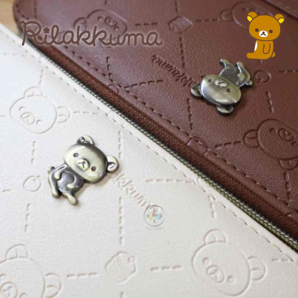 拉拉熊 懶懶熊 菱格 壓紋 立體金屬牌 拉鍊 長夾 米色 咖色 2選1 