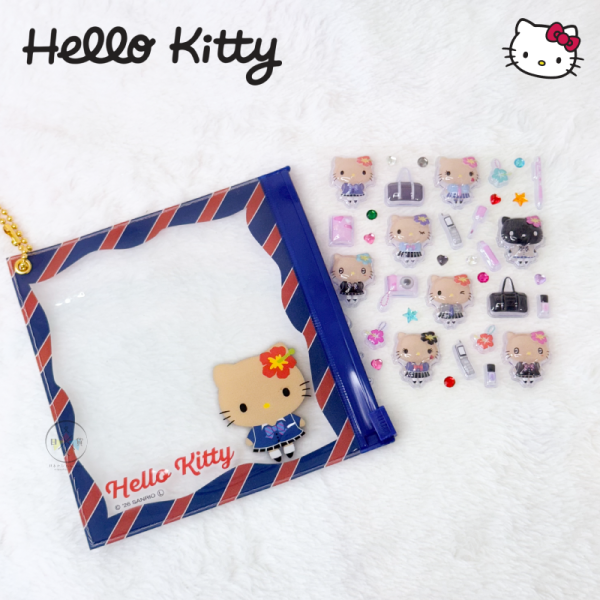 三麗鷗 Hello Kitty 凱蒂貓 立體泡泡貼紙附夾鏈袋 豹紋曬黑制服 3選1 
