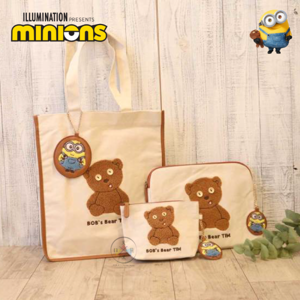 小小兵 MINIONS Tim熊 絨毛刺繡 帆布托特包 肩背包 附皮革吊飾 