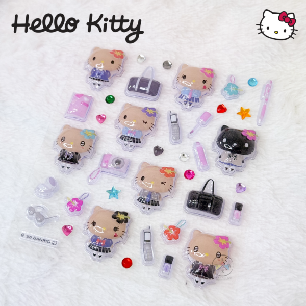 三麗鷗 Hello Kitty 凱蒂貓 立體泡泡貼紙附夾鏈袋 豹紋曬黑制服 3選1 