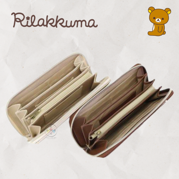 拉拉熊 懶懶熊 菱格 壓紋 立體金屬牌 拉鍊 長夾 米色 咖色 2選1 