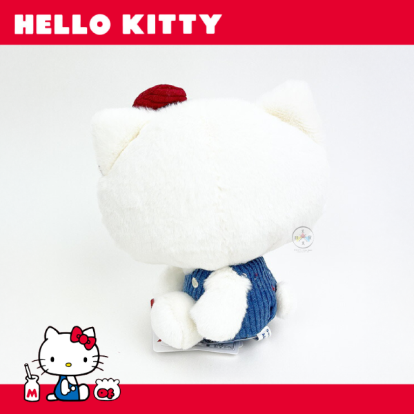 預購9月 三麗鷗 KITTY 凱蒂貓 藍色吊帶褲側坐 燈芯絨 絨毛玩偶 