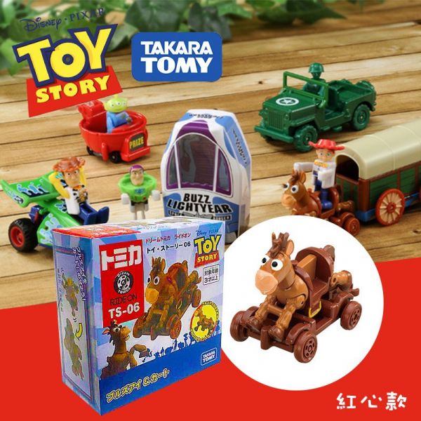 迪士尼玩具總動員 紅心馬&拖板車TOMY小汽車公仔盒玩 