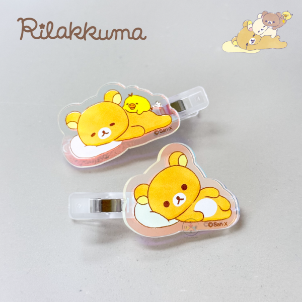 拉拉熊 懶懶熊 彩虹雷射 壓克力 髮夾 夾子 2入組 大頭 躺枕頭 全體 3選1 日本製 