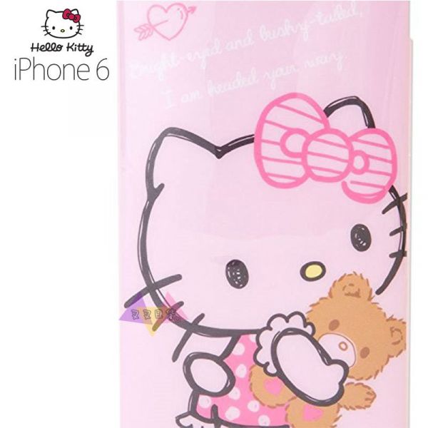 Hello Kitty凱蒂貓穿睡衣抱泰迪熊粉底iphone 6 6s 4.7吋手機軟殼 