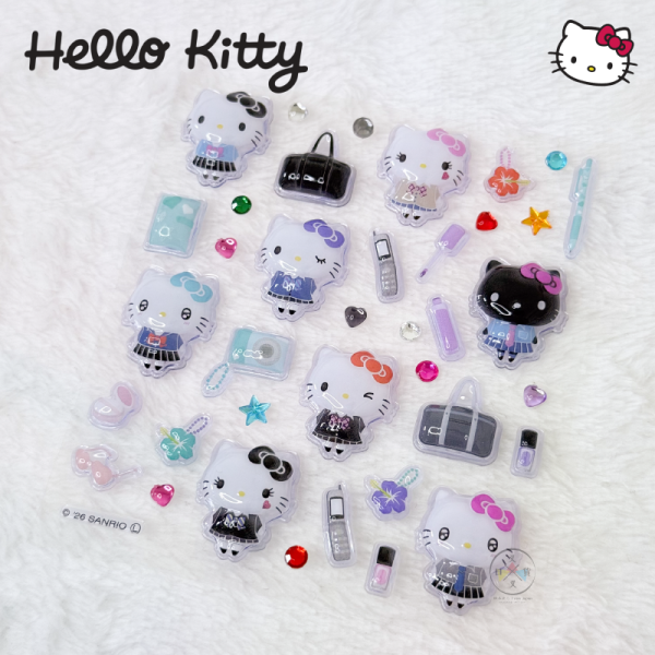 三麗鷗 Hello Kitty 凱蒂貓 立體泡泡貼紙附夾鏈袋 豹紋曬黑制服 3選1 