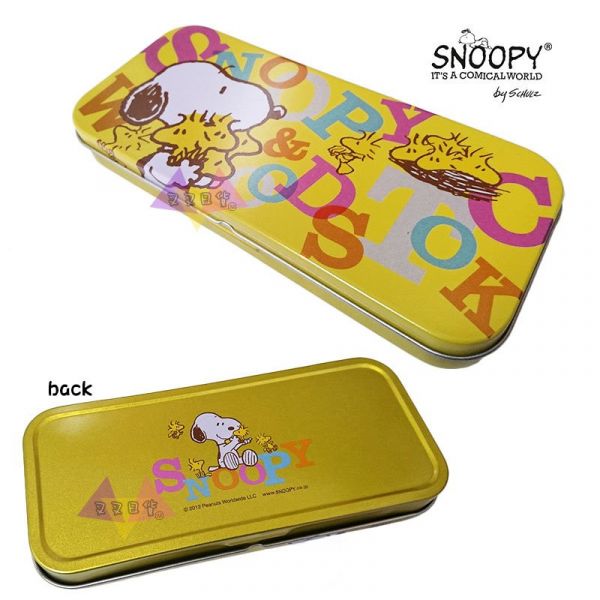 snoopy史努比抱塔克 滿版字母鐵筆盒/置物盒 