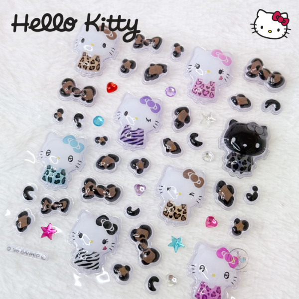三麗鷗 Hello Kitty 凱蒂貓 立體泡泡貼紙附夾鏈袋 豹紋曬黑制服 3選1 
