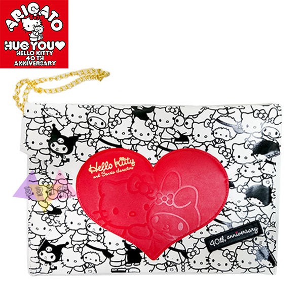 Hello Kitty三麗鷗全員40周年紀念系列大愛心手拿包附鍊 