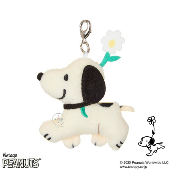 SNOOPY 史努比 1950s 小花 耳朵飛飛 復古 絨毛拉鍊吊飾