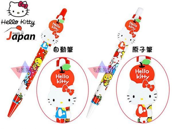 Hello Kitty凱蒂貓穿吊帶褲頭頂蘋果 自動筆/原子筆2選1 日本製 