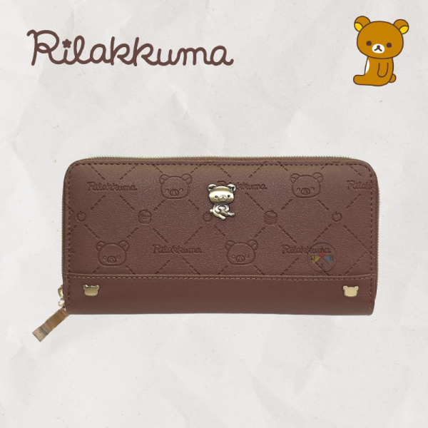預購12月 拉拉熊 懶懶熊 菱格 壓紋 立體金屬牌 拉鍊 長夾 米色 咖色 2選1 