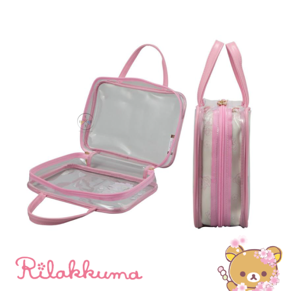 拉拉熊 懶懶熊 櫻花風 透明手提袋 旅行收納袋 化妝包 盥洗包 分裝包 4件組 