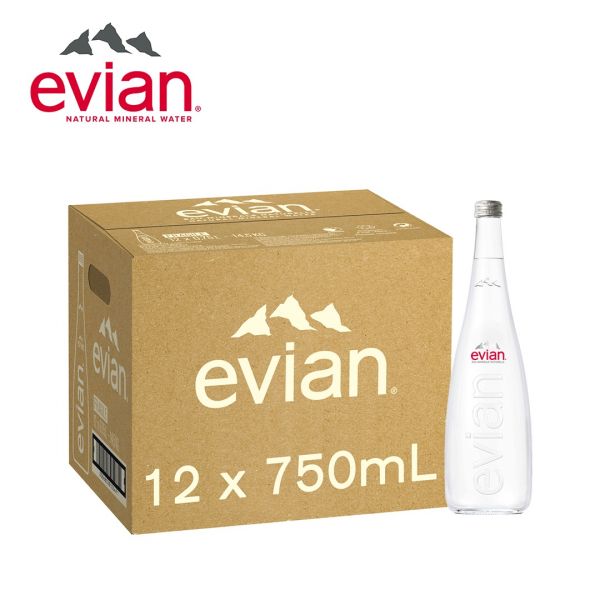 依雲天然礦泉水Evian Natural Mineral Water750ml x12瓶(原廠公司貨) Evian,依雲,天然,礦泉水,750ml,玻璃瓶,12瓶,法國,阿爾卑斯山,原裝進口,電解質,不含人工添加物