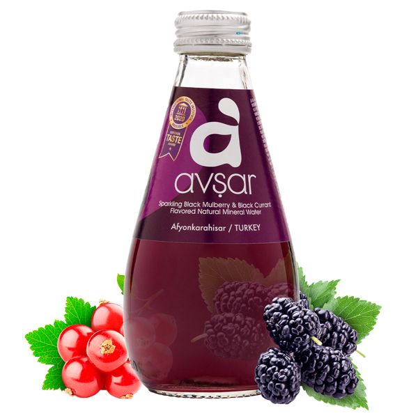 AVSAR艾芙夏黑桑椹天然氣泡礦泉水 200ml x24瓶 土耳其,天然香料,燈泡瓶,氣泡水,礦物質,黑桑椹,黑醋栗