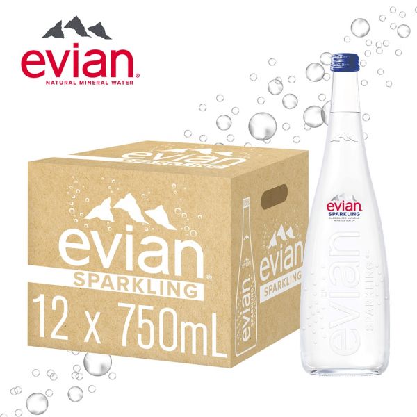 依雲氣泡天然礦泉水Evian Sparkling Natural Mineral Water750ml x12瓶(原廠公司貨) Evian,依雲,氣泡,天然,礦泉水,750ml,玻璃瓶,12瓶,法國,阿爾卑斯山,原裝進口,氣泡水,電解質,不含人工添加物