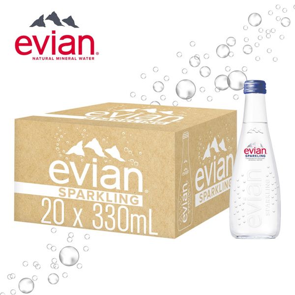 依雲氣泡天然礦泉水Evian Sparkling Natural Mineral Water330ml x20瓶(原廠公司貨) Evian,依雲,氣泡,天然,礦泉水,330ml,玻璃瓶,20瓶,法國,阿爾卑斯山,原裝進口,氣泡水,電解質,不含人工添加物
