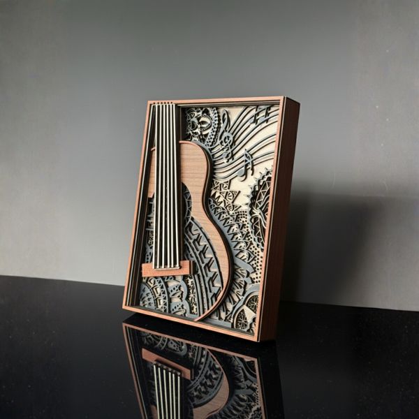 吉他造型木質框畫 木製吉他擺飾,吉他框畫,木質吉他裝飾,吉他造型擺設,音樂主題擺飾,多層次木雕,木製藝術品,居家裝飾品,文青風擺飾,桌面小型擺設,房間風格布置,音樂室裝飾,書房擺飾,客廳裝飾品,交換禮物推薦,音樂人禮物,生日禮物創意,聖誕節禮物,手工禮物