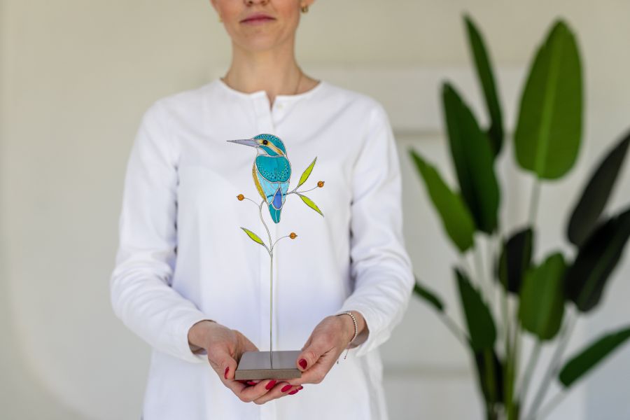 翠鳥︱陽光捕手(底座) 捉光擺飾,居家裝飾,窗戶掛飾,捕夢者,花藝裝飾,陽光捕手,鑲嵌玻璃,情人節禮物,北歐風,花店,母親節禮物