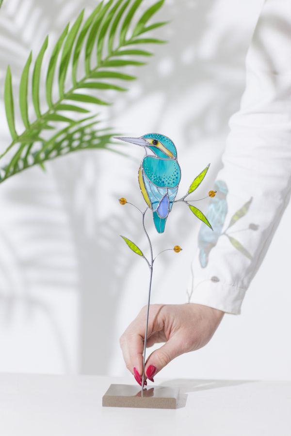 翠鳥︱陽光捕手(底座) 捉光擺飾,居家裝飾,窗戶掛飾,捕夢者,花藝裝飾,陽光捕手,鑲嵌玻璃,情人節禮物,北歐風,花店,母親節禮物