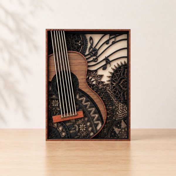 吉他獨奏曲 19x14cm (小尺寸)｜木質立體框畫 木製吉他擺飾,吉他框畫,木質吉他裝飾,吉他造型擺設,音樂主題擺飾,多層次木雕,木製藝術品,居家裝飾品,文青風擺飾,桌面小型擺設,房間風格布置,音樂室裝飾,書房擺飾,客廳裝飾品,北歐風裝飾,交換禮物推薦,音樂人禮物,生日禮物創意,聖誕節禮物,手工禮物