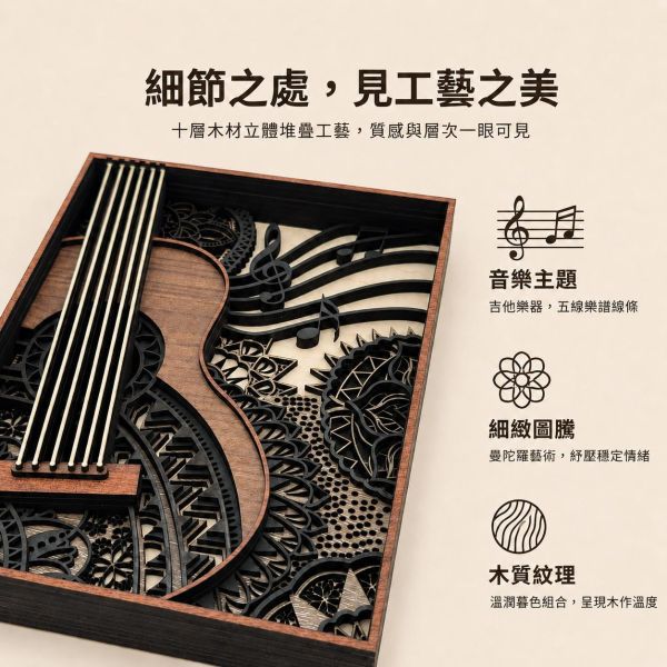 吉他獨奏曲 19x14cm (小尺寸)｜木質立體框畫 木製吉他擺飾,吉他框畫,木質吉他裝飾,吉他造型擺設,音樂主題擺飾,多層次木雕,木製藝術品,居家裝飾品,文青風擺飾,桌面小型擺設,房間風格布置,音樂室裝飾,書房擺飾,客廳裝飾品,北歐風裝飾,交換禮物推薦,音樂人禮物,生日禮物創意,聖誕節禮物,手工禮物