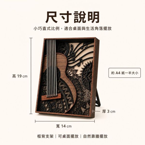 吉他獨奏曲 19x14cm (小尺寸)｜木質立體框畫 木製吉他擺飾,吉他框畫,木質吉他裝飾,吉他造型擺設,音樂主題擺飾,多層次木雕,木製藝術品,居家裝飾品,文青風擺飾,桌面小型擺設,房間風格布置,音樂室裝飾,書房擺飾,客廳裝飾品,北歐風裝飾,交換禮物推薦,音樂人禮物,生日禮物創意,聖誕節禮物,手工禮物