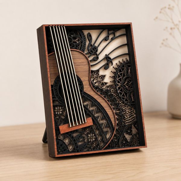 吉他獨奏曲 19x14cm (小尺寸)｜木質立體框畫 木製吉他擺飾,吉他框畫,木質吉他裝飾,吉他造型擺設,音樂主題擺飾,多層次木雕,木製藝術品,居家裝飾品,文青風擺飾,桌面小型擺設,房間風格布置,音樂室裝飾,書房擺飾,客廳裝飾品,北歐風裝飾,交換禮物推薦,音樂人禮物,生日禮物創意,聖誕節禮物,手工禮物