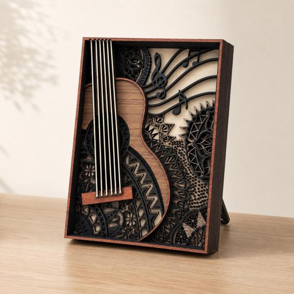 吉他獨奏曲 19x14cm (小尺寸)｜木質立體框畫 木製吉他擺飾,吉他框畫,木質吉他裝飾,吉他造型擺設,音樂主題擺飾,多層次木雕,木製藝術品,居家裝飾品,文青風擺飾,桌面小型擺設,房間風格布置,音樂室裝飾,書房擺飾,客廳裝飾品,北歐風裝飾,交換禮物推薦,音樂人禮物,生日禮物創意,聖誕節禮物,手工禮物