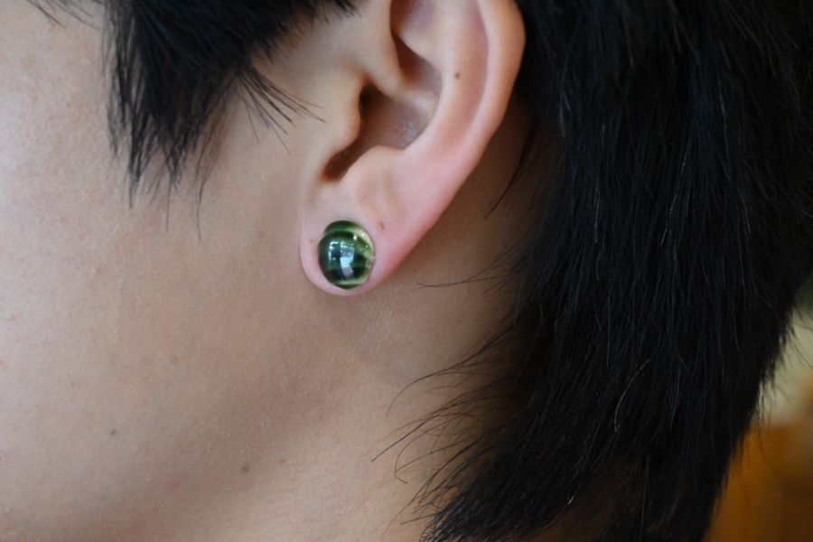 瓷器耳針(一對)_綠圓 