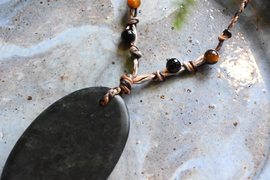 墨玉按摩石編織項鍊材料包 (刮痧板)