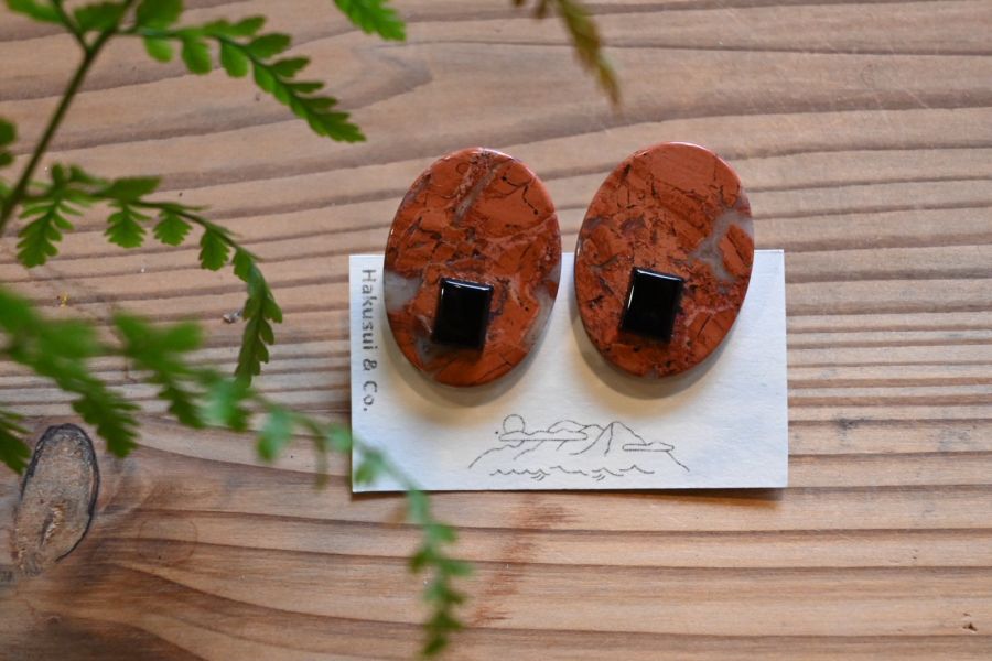 紅花耳針耳夾(橢圓)｜寶石拼圖 