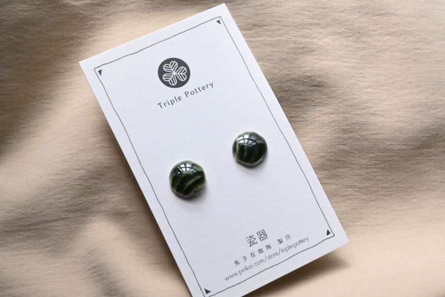 瓷器耳針(一對)_綠圓 