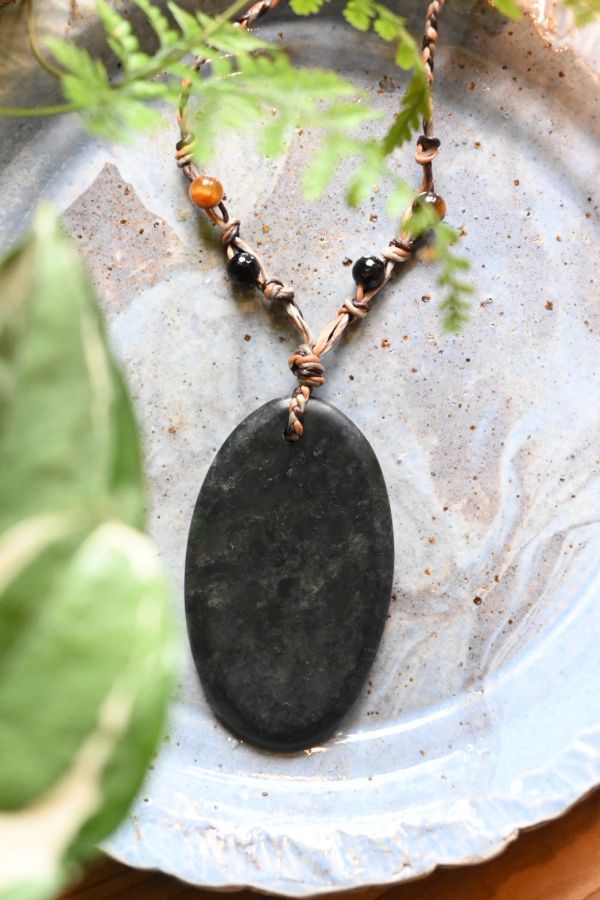 墨玉按摩石編織項鍊材料包 (刮痧板)