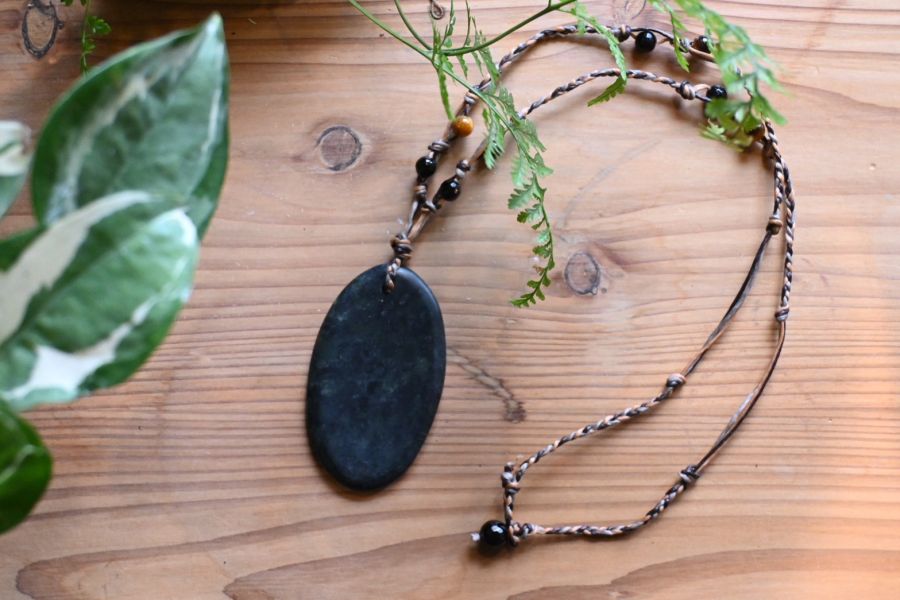 墨玉按摩石編織項鍊材料包 (刮痧板)