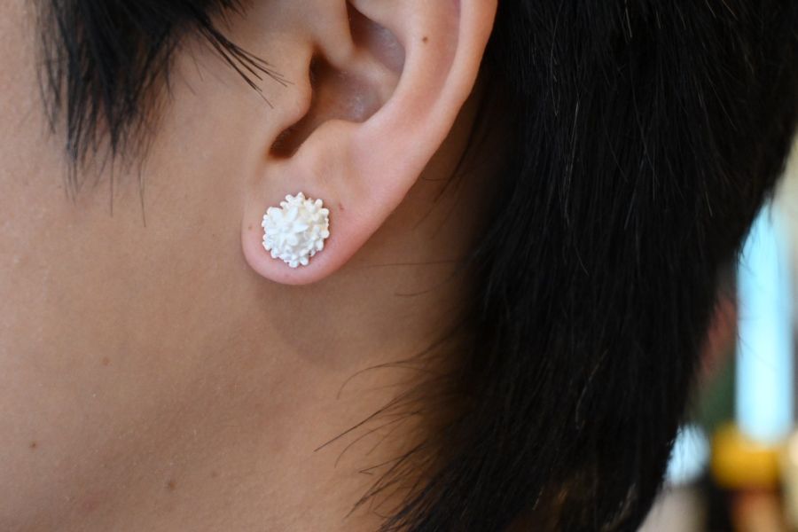 瓷器耳針(一對)_白花叢 