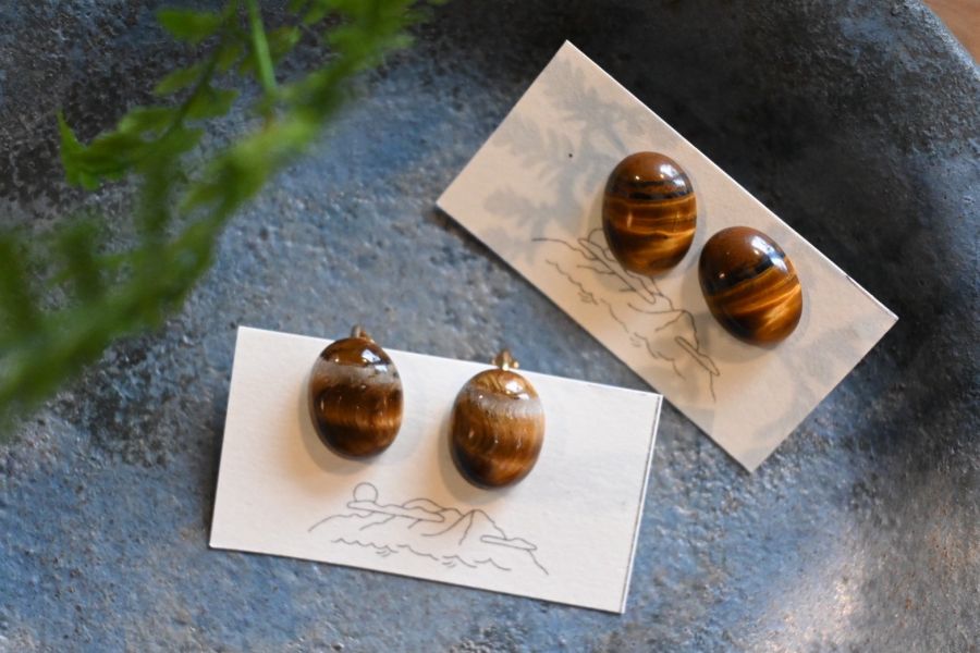 虎眼石耳環(一對)｜寶石拼圖 