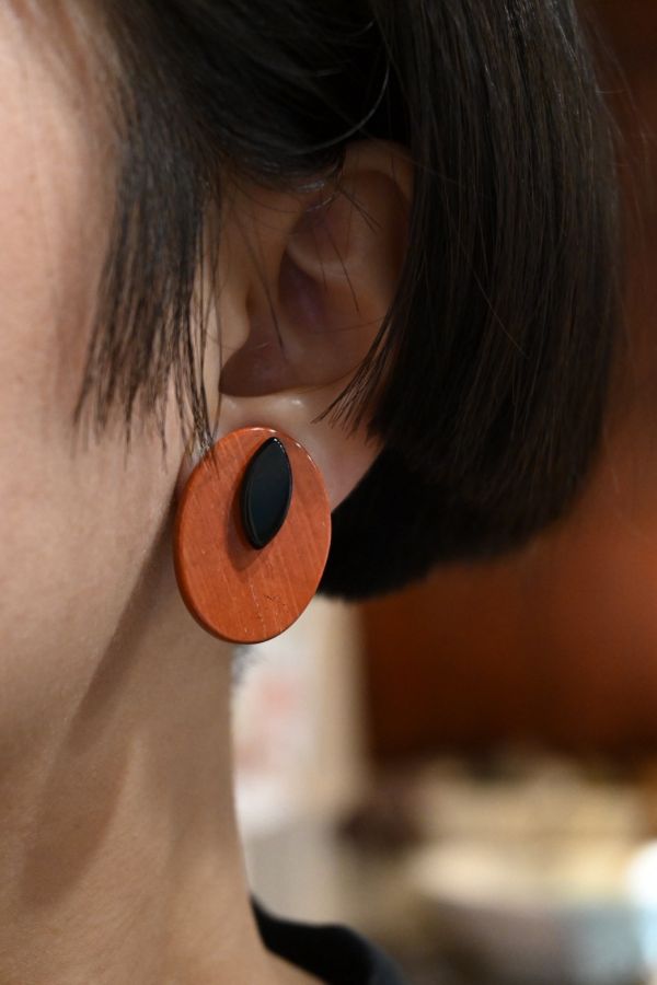 紅花耳針耳夾(橢圓)｜寶石拼圖 