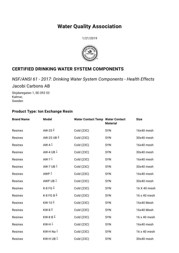 ADD-EDF無溶劑離子交換樹脂濾心《原料取得HALAL清真、NSF-61認證、SGS無溶劑釋出檢驗 