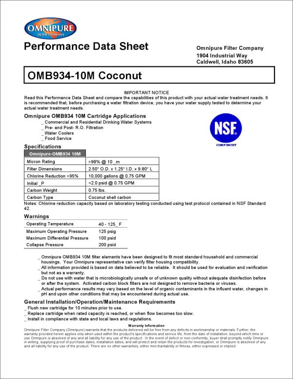 美國原裝進口 OMNIPURE CTO活性碳濾心 NSF認證 *正品代理商公司貨 