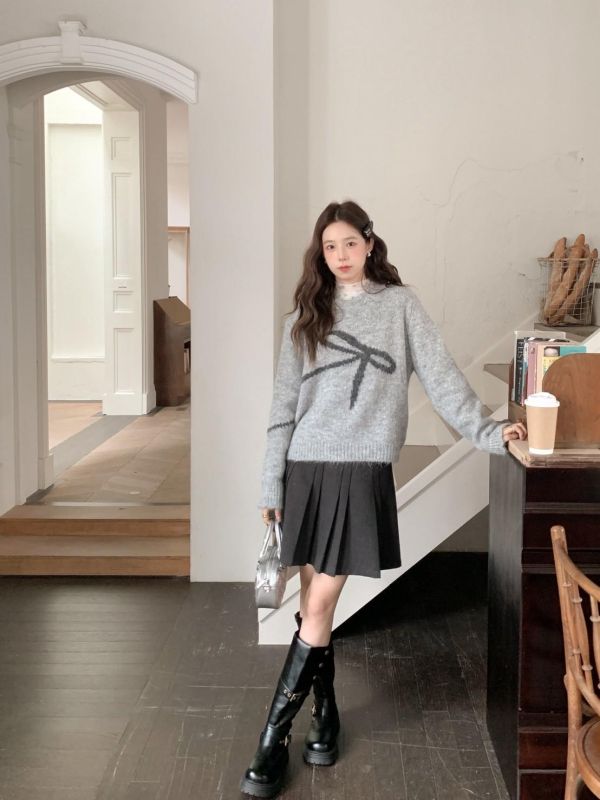 蝴蝶緋語 韓系蝴蝶結毛感針織上衣 可愛不幼稚 顯白配色 柔軟不刺癢 秋冬百搭必收（3色） 