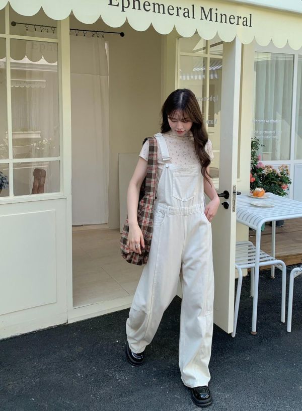 晨霧莊園 寬版吊帶牛仔長褲 法式慵懶感日常穿搭（2色） 