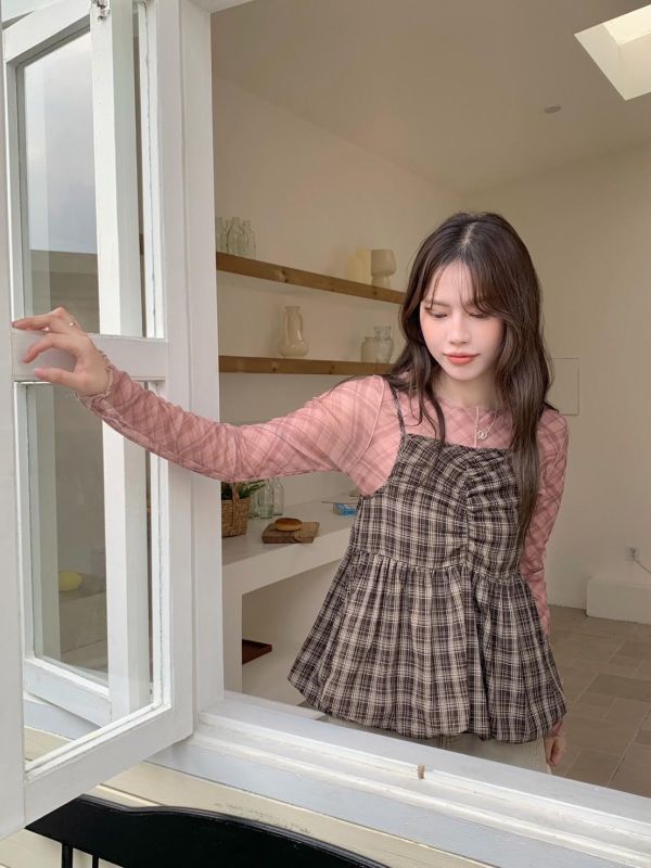 午後書店日常 格紋細肩澎感背心（3色） 