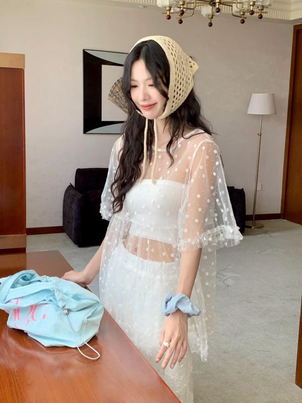 自訂款 花嫁光影 透紗小花洋裝上衣 婚禮氛圍感仙氣罩衫（2色） 