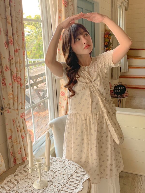 田園少女的夏天 抽繩連身洋裝（附包包） 