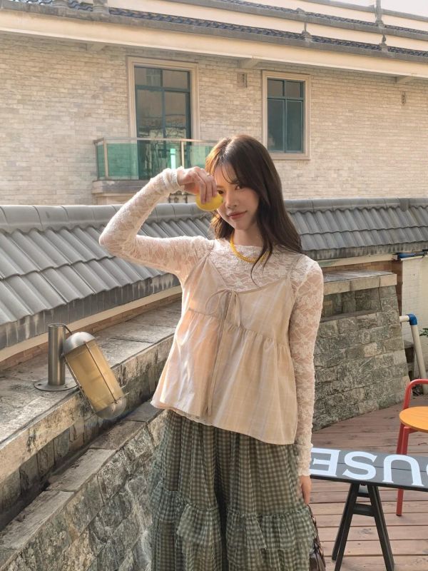 奶霧初戀 格紋細肩小背心 韓系小可愛上衣 顯瘦小隻女孩必收 